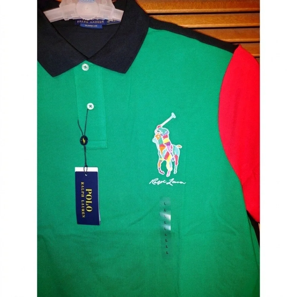 Polo Ralph Lauren Polo Shirt Mens Large Green Red Black BIG PONY NEW Classic Fit